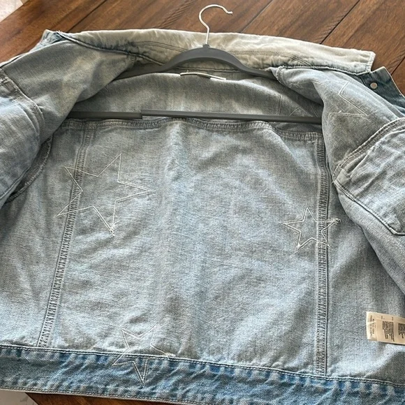 Blank NCY Casual Encounter White Star light wash Denim Jean Jacket trucker sz L - Picture 9 of 14